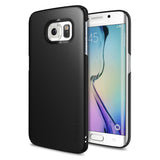 Galaxy S6 Edge [Slim] - Black slim-fit protective case on a silver Samsung Galaxy S6 Edge smartphone.