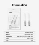 Strap Buckle Base | Light Gray [2 Pack] - Two light gray Ringke buckle bases with nylon loops and product specs table.