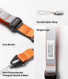 Cam Buckle Hand Strap - Durable nylon strap with cam buckle, hard polycarbonate triangular buckle & base, and Ringke logo on a white background.