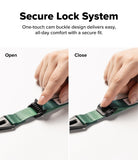 Cam Buckle Hand Strap - Green dog collar with one-touch cam buckle system being demonstrated on a white background.