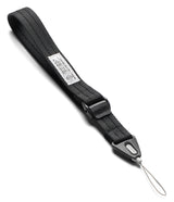 Cam Buckle Hand Strap - A black textured nylon camera strap with a plastic quick-release buckle and a silver metal loop at the end, shown on a plain white background.