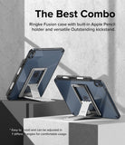 Fusion + Outstanding | iPad - Two iPads in clear cases with silver kickstands displayed at different angles on pedestals.