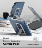 Fusion + Outstanding | iPad - Multiple iPads in clear cases with attached silver kickstands displayed on a white desk.