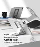 Fusion + Outstanding | iPad - Clear iPad Pro cases with integrated folding kickstands displayed on a desk.