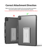 Fusion Plus + Outstanding | iPad - Diagram showing correct vs. incorrect orientation of a stand attached to an iPad.