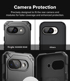 Google Pixel 9a Case | Rugged Gear Magnetic - Comparison showing the protective camera cutout of a Ringke case.