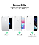 iPhone 8 / 7 Case | Fusion - Clear - Compatibility chart showing the case fits iPhone 7, 8, and SE 2nd Gen with green checkmarks.