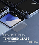 Galaxy Z Flip 7 FE Screen Protector | Cover Display Glass (2 Pack) - Tempered glass screen protector hovering over the cover display of a folded phone.