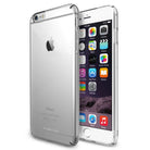 iPhone 6 Plus Case | Slim - Clear protective case on a silver iPhone 6 Plus showing front screen and back logo.