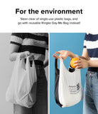 Day-Me Bag - Comparison of a single-use plastic bag and a reusable Ringke Day-Me bag held by a person.