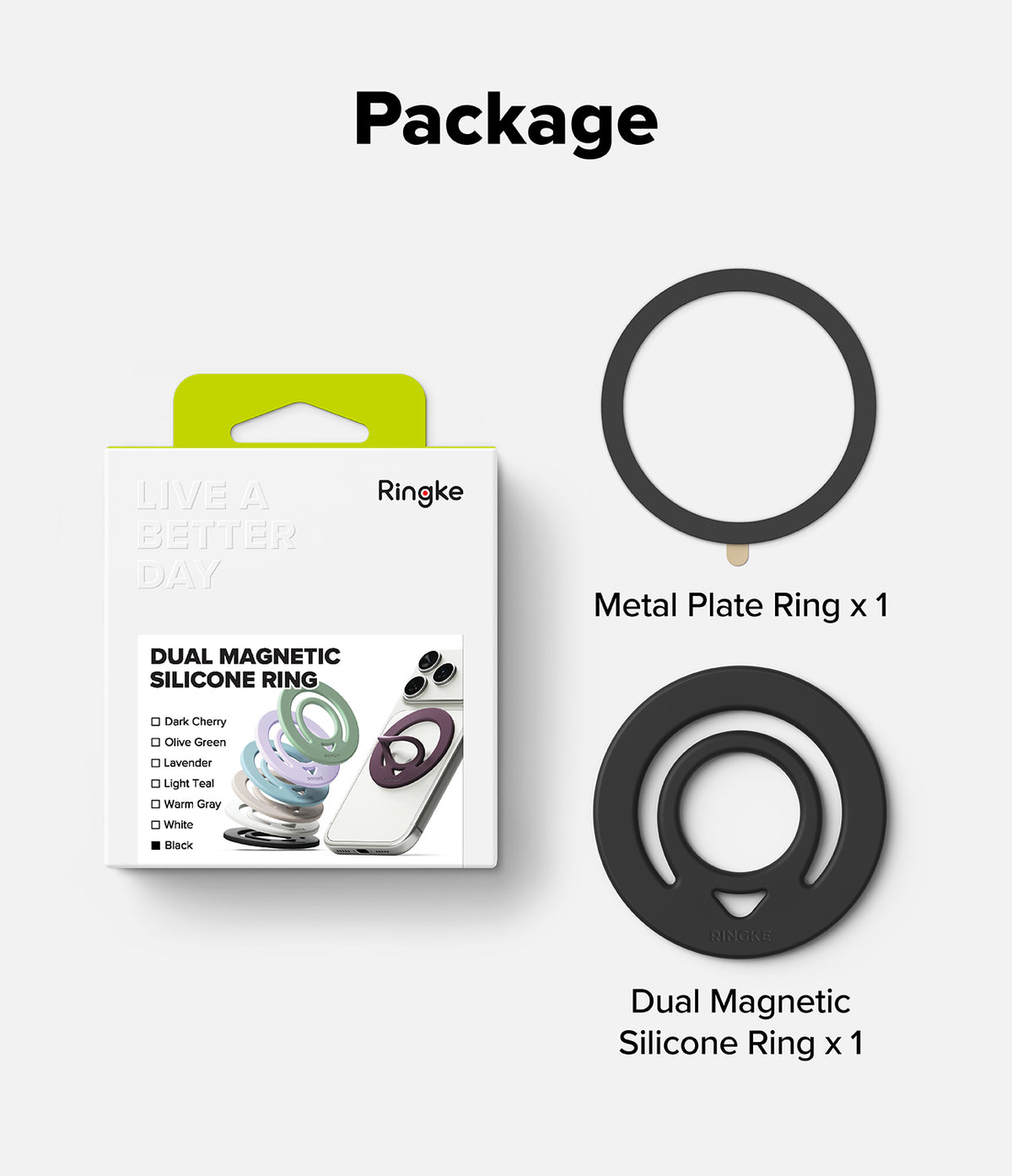 Dual Magnetic Silicone Ring - Product information for a Ringke Dual Magnetic Silicone Ring with dimensions, material details, and specifications.