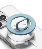 Dual Magnetic Silicone Ring - A light blue silicone ring grip attached to a clear phone case with a magnetic ring mount.