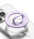 Dual Magnetic Silicone Ring - A lavender purple phone grip ring accessory attached to a clear smartphone case, shown on a clean white background.