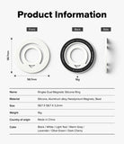 Dual Magnetic Silicone Ring - Product information graphic for a Ringke Dual Magnetic Silicone Ring, showing front, back, and side views with dimensions and a specification table below.