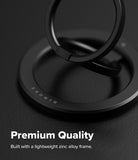 Dual Magnetic Smart Ring - Matte black circular phone ring holder with a dual-hinge design on a textured dark surface.