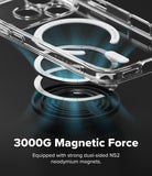 Dual Magnetic Smart Ring - Transparent phone case with two floating magnetic rings emitting a blue glow on a dark background.