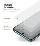 Redmi Note 9 Pro / 9 Pro Max Screen Protector | Dual Easy Film - Redmi Note 9 Pro / 9 Pro Max Screen Protector - Exploded view showing four layers of screen protection film on a phone.