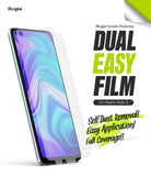 Redmi Note 9 Screen Protector | Dual Easy Film - Redmi Note 9 with a clear screen protector film being applied.