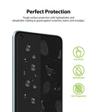 Redmi Note 9 Screen Protector | Dual Easy Film - Redmi Note 9 Screen Protector - Smartphone screen showing water beads and fingerprints with True Touch, Hydrophobic icons.