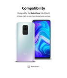 Redmi Note 9 Screen Protector | Dual Easy Film - Front and back view of a Redmi Note 9 smartphone showing compatibility.