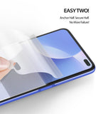 Redmi K30 Screen Protector | Dual Easy Film - A hand applying a clear screen protector to a Redmi K30 smartphone.