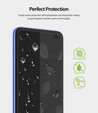 Redmi K30 Screen Protector | Dual Easy Film - Redmi K30 Screen Protector - Smartphone screen showing water droplets and smudge resistance with feature icons.