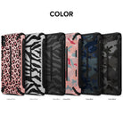 iPhone XS Max Case | Dual-X Design - Six rugged phone cases in leopard, zebra, and camo patterns lined up in a row.