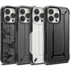 iPhone 13 Pro Max Case | DX - Four rugged phone cases in camo, gray, white, and black arranged side-by-side.