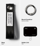 Holder Link Eyelet Keyring - Black nylon strap, round aluminum carabiner, and black TPU holder link components.