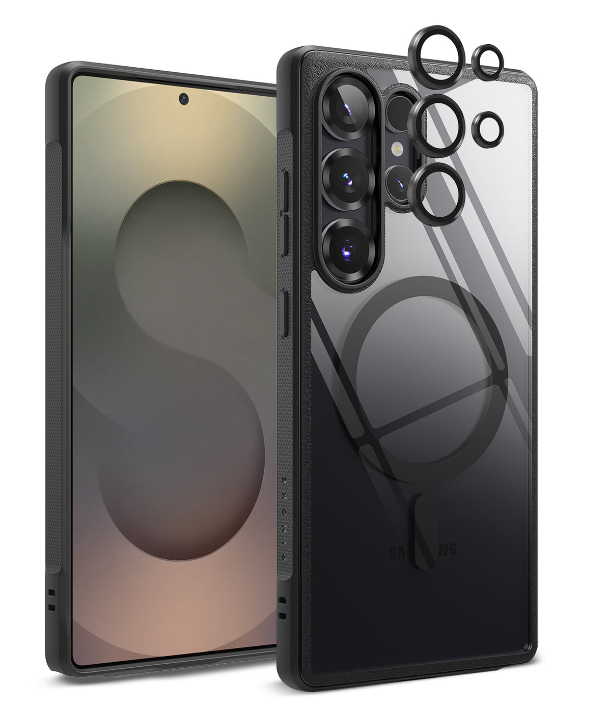 [Bundle] Galaxy S25 Ultra | Fusion Bold Magnetic - Galaxy S25 Ultra | Fusion Bold Magnetic - Black phone case with magnetic ring and separate lens protectors.