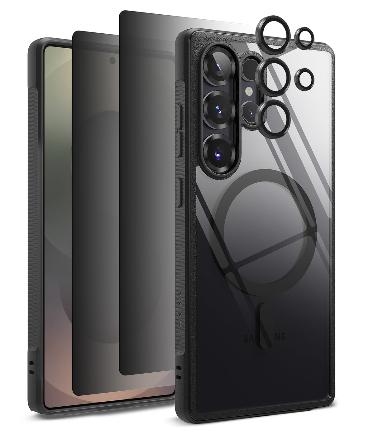 [Bundle] Galaxy S25 Ultra | Fusion Bold Magnetic - Galaxy S25 Ultra | Fusion Bold Magnetic - Exploded view of phone, screen protector, and magnetic case with lens rings.
