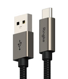 Ringke Fast Charging Basic Cable USB-A to USB-C - USB-A and USB-C connectors with metallic gray housings and black braided cable.