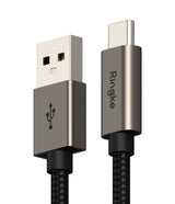 Ringke Fast Charging Basic Cable USB-A to USB-C - USB-A and USB-C connectors with metallic gray housings and black braided cable.