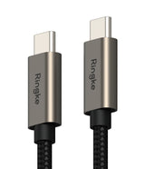 Ringke Fast Charging Basic Cable USB-C to USB-C - Two metallic grey USB-C connectors with Ringke branding on braided cables.