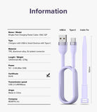 Ringke Fast Charging Pastel Cable - A Type-C Type - Infographic showing a pastel purple USB-A to Type-C cable and tie.