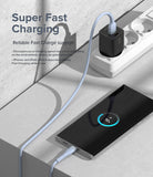 Ringke Fast Charging Pastel Cable - A Type-C Type - Pastel blue USB-C cable connecting a black wall charger to a phone.