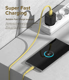Ringke Fast Charging Pastel Cable - A Type-C Type - Yellow cable connecting a black wall charger to a smartphone.