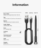 Ringke Fast Charging Pastel Cable - A Type-Lightning - Technical specifications and diagram of a black USB-A to Lightning cable with a cable tie.