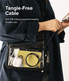 Ringke Fast Charging Pastel Cable - A Type-Lightning - Person holding a phone connected to a coiled black cable in a clear bag.