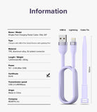 Ringke Fast Charging Pastel Cable - A Type-Lightning - Infographic showing specifications and a pastel purple cable.