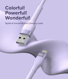 Ringke Fast Charging Pastel Cable - A Type-Lightning - Pastel purple USB-A to Lightning cable against a wavy background.