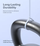 Ringke Fast Charging Pastel Cable - A Type-Lightning - A pastel blue charging cable looped around a heavy metal kettlebell.
