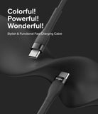 Ringke Fast Charging Pastel Cable - C Type-C Type - Ringke Fast Charging Pastel Cable - Two black USB-C connectors against a dark, flowing background with promotional text.