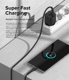 Ringke Fast Charging Pastel Cable - C Type-C Type - Ringke Fast Charging Pastel Cable - Black USB-C cable connecting a wall charger to a smartphone showing 70% charge.