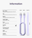 Ringke Fast Charging Pastel Cable - C Type-C Type - Ringke Fast Charging Pastel Cable - Type-C to Type-C cable with a pastel purple finish and matching 110mm cable tie.