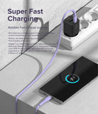 Ringke Fast Charging Pastel Cable - C Type-C Type - Ringke Fast Charging Pastel Cable - A purple USB-C cable connects a black wall charger to a smartphone showing 70% charge.