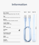 Ringke Fast Charging Pastel Cable - C Type-C Type - Ringke Fast Charging Pastel Cable - A light blue USB-C to USB-C cable with a matching cable tie and technical specs.