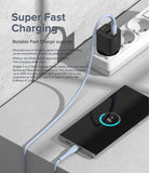 Ringke Fast Charging Pastel Cable - C Type-C Type - Ringke Fast Charging Pastel Cable - A light blue USB-C cable connects a black wall charger to a smartphone showing 70% charge.