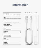 Ringke Fast Charging Pastel Cable - C Type-C Type - Ringke Fast Charging Pastel Cable - Technical specifications and product diagram of a white USB-C to USB-C cable and tie.