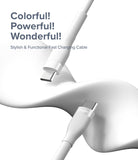 Ringke Fast Charging Pastel Cable - C Type-C Type - Ringke Fast Charging Pastel Cable - Two white USB-C cables against a smooth, abstract white background with marketing text.